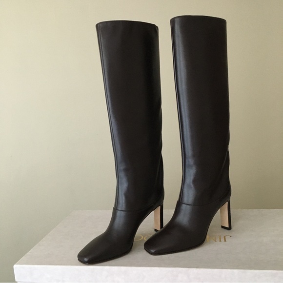 Jimmy Choo MAHESA 85 Square Heel Knee Hight Dark Brown Calf Leather Wome… - Picture 4 of 16